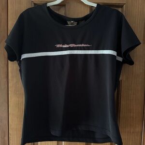 Harley Davidson Shirt Top Women’s Large Black Orange Embroidered Logo Motorcycle